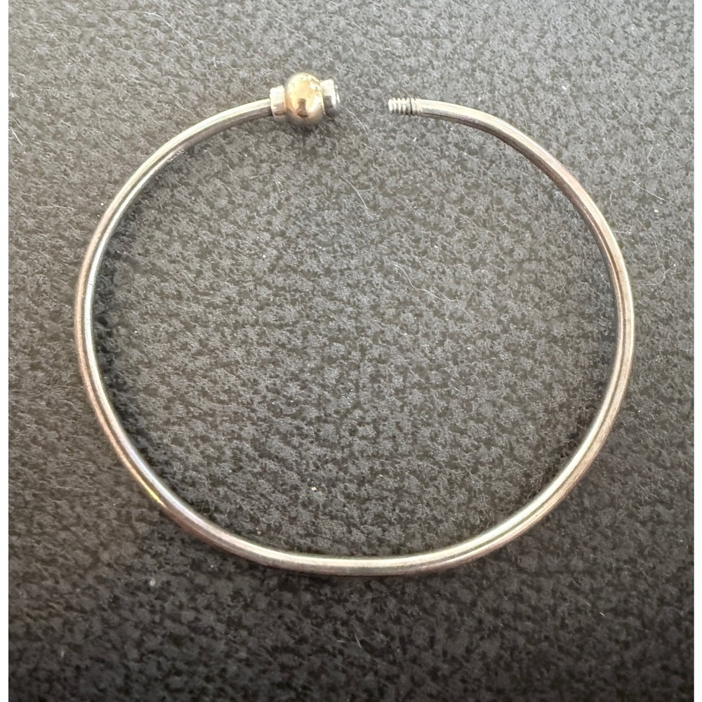 Vtg Sterling Silver Bangle Bracelet Bead Clasp Minimalist Charm Bracelet Boho - Picture 2 of 9